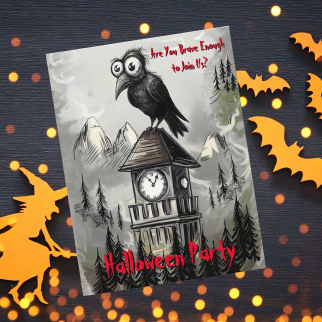 Whimsical Gothic Crow Funny Haunted Halloween Postcard (Creator Uploaded)