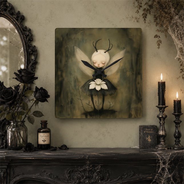 Whimsical Gothic Fairycore Dark Fantasy Floral  Square Wall Clock (Creator Uploaded)