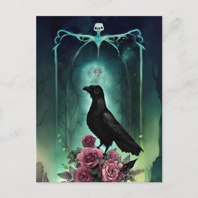Whimsical Gothic Raven Illustration Postcard (Front)