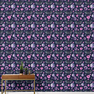 Whimsical Gothic Roses, Moon & Bat Halloween Wallpaper