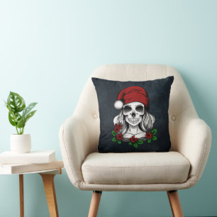 Whimsical Gothic Santa Skull Christmas Cushion