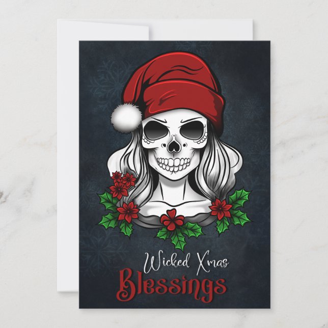 Whimsical Gothic Santa Skull Christmas Holiday Card (Front)