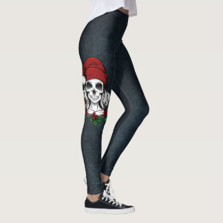 Whimsical Gothic Santa Skull Christmas Leggings