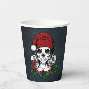 Whimsical Gothic Santa Skull Christmas Paper Cups
