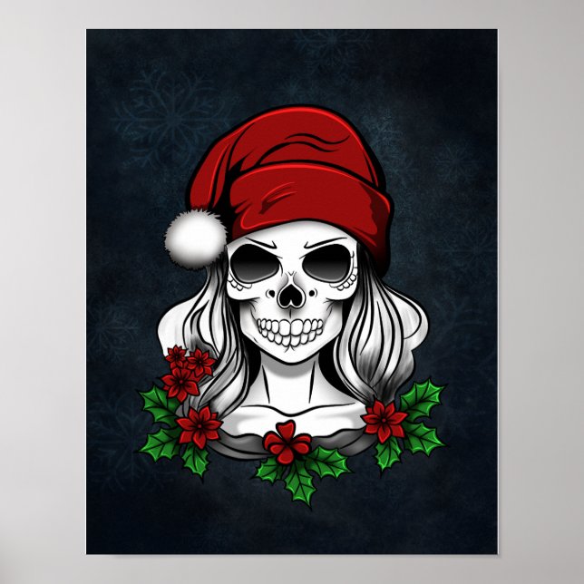 Whimsical Gothic Santa Skull Christmas Poster (Front)
