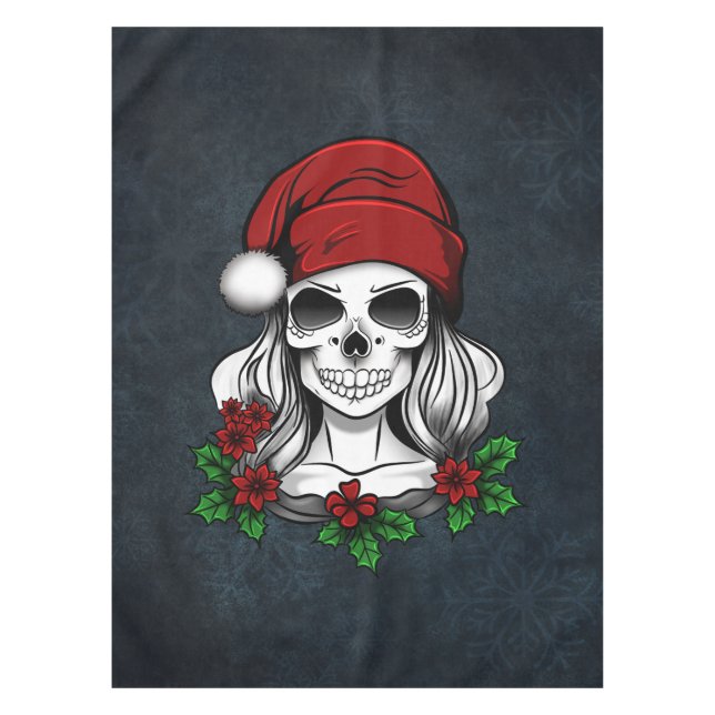 Whimsical Gothic Santa Skull Christmas Tablecloth (Front)