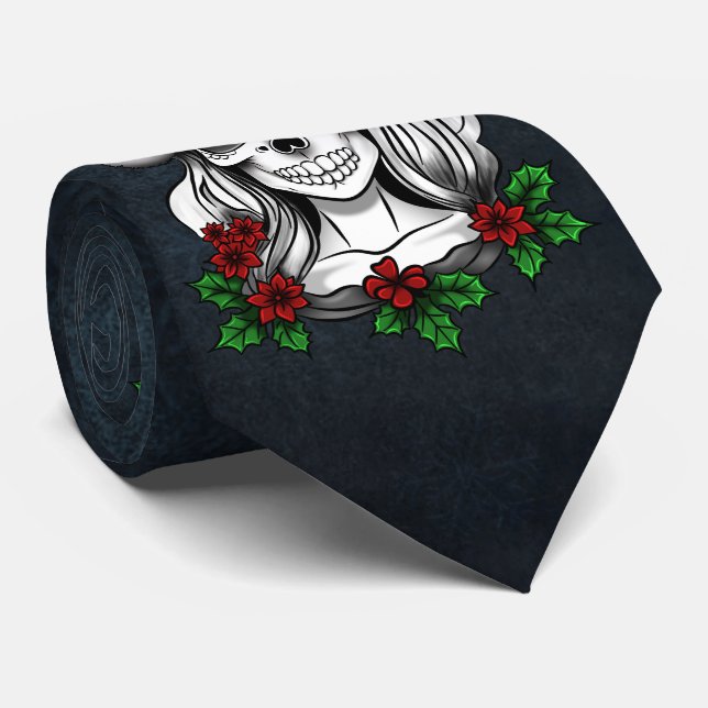 Whimsical Gothic Santa Skull Christmas Tie (Rolled)