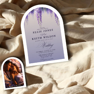 Whimsical Gradient Purple Floral Photo Arch Weddin Invitation