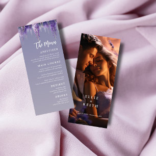 Whimsical Gradient Purple Floral Photo Wedding Menu