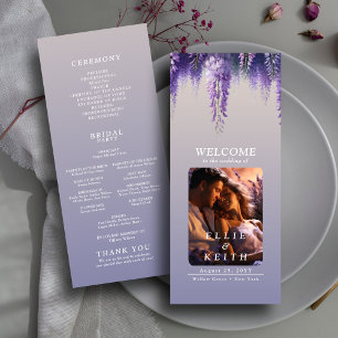 Whimsical Gradient Purple Floral Photo Wedding Programme