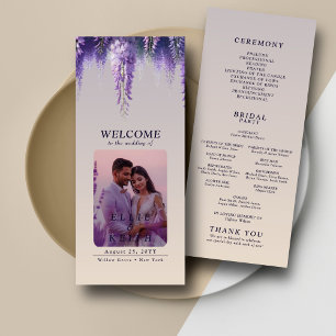 Whimsical Gradient Purple Floral Photo Wedding Programme