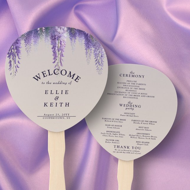 Whimsical Gradient Purple Floral Wedding Program Hand Fan (Creator Uploaded)