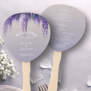 Whimsical Gradient Purple Floral Wedding Program Hand Fan
