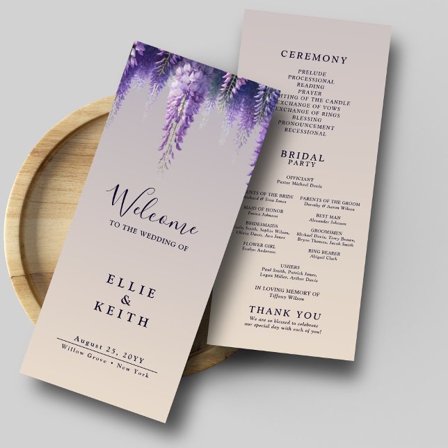Whimsical Gradient Purple Floral Wedding Programme (Creator Uploaded)