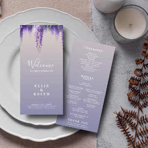 Whimsical Gradient Purple Floral Wedding Programme