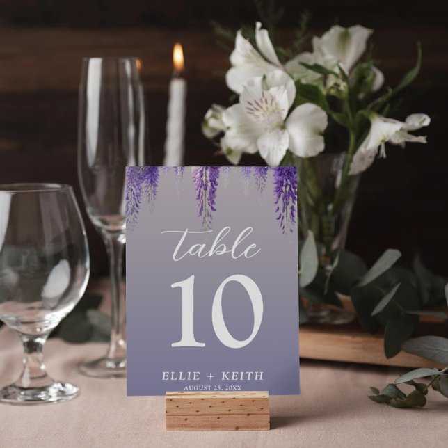 Whimsical Gradient Purple Floral Wedding Table Number (Creator Uploaded)