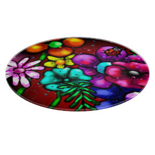 Whimsical Graffiti-Style Floral Flowers Ladybug Cutting Board
