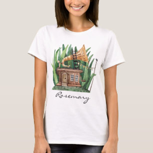Whimsical Gramophone Fairytale House Watercolor T-Shirt