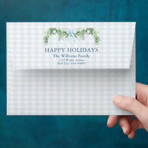 Whimsical Grandmillenial Gingham Blue Bow Garland  Envelope