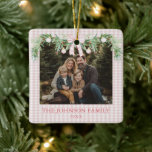Whimsical Grandmillenial Pink Bow Family Photo Ceramic Ornament<br><div class="desc">🎀💗 Whimsical Grandmillennial Pink Bow Family Photo Ceramic Ornament Celebrate the season in sweet Grandmillennial style with our Whimsical Pink Bow Family Photo Ornament! Designed with a soft blush pink plaid background, scalloped edges, and an elegant satin bow accent, this charming ceramic ornament adds a touch of vintage elegance and...</div>