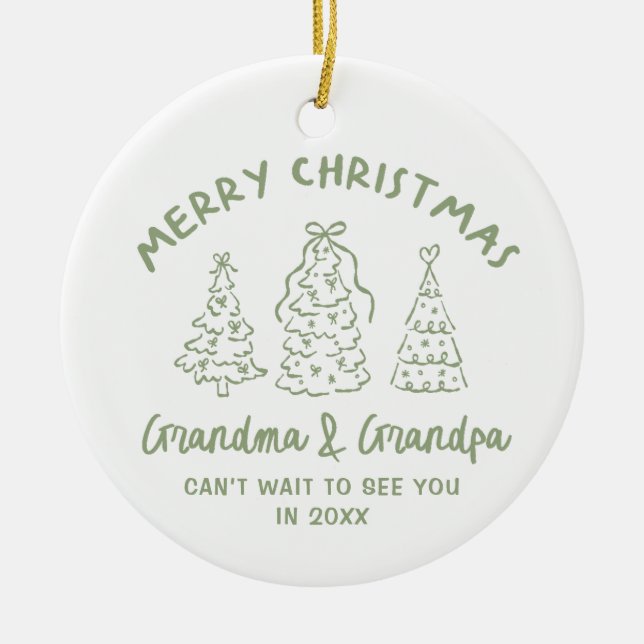 Whimsical Grandparents Pregnancy Announcement Ceramic Tree Decoration (Front)