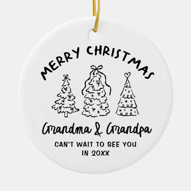 Whimsical Grandparents Pregnancy Announcement Ceramic Tree Decoration (Front)