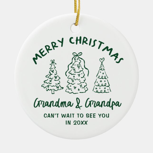 Whimsical Grandparents Pregnancy Announcement Ceramic Tree Decoration (Front)