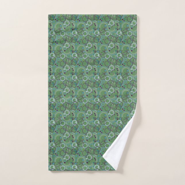 Whimsical Green Abstract Bubbles Art Hand Towel (Hand Towel)