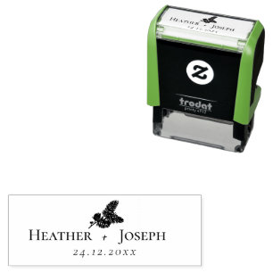 Whimsical Green and Gold Pine Cone Wedding Self-inking Stamp