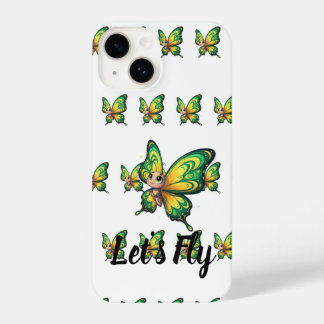 Whimsical Green and Yellow Fluttering Butterfly iPhone 14 Case