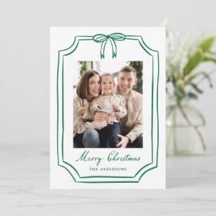 Whimsical Green Bow Frame Christmas Photo Holiday Card