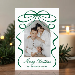 Whimsical Green Bow Ribbon Christmas Arch Photo Holiday Card