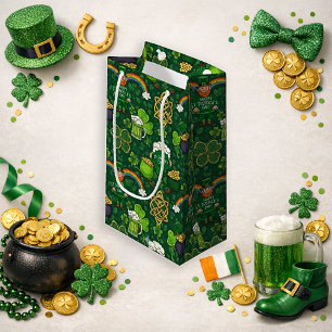 Whimsical Green Cartoon St. Patrick’s Day Pattern Small Gift Bag