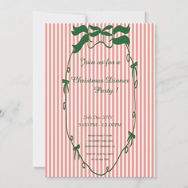 Whimsical Green Christmas Dinner Party Invitation (Front)