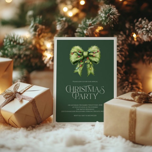 Whimsical Green Christmas Invite with Festive Bow  (Creator Uploaded)