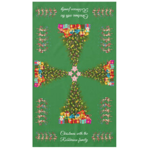 Whimsical Green Christmas Tree Quirky Reindeers  Tablecloth
