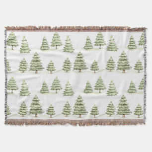 Whimsical Green Christmas Trees Throw Blanket