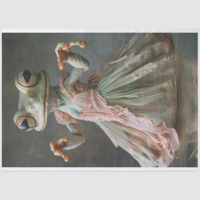 Whimsical Green Dancing Frog in Tutu Decoupage  Tissue Paper (Front)