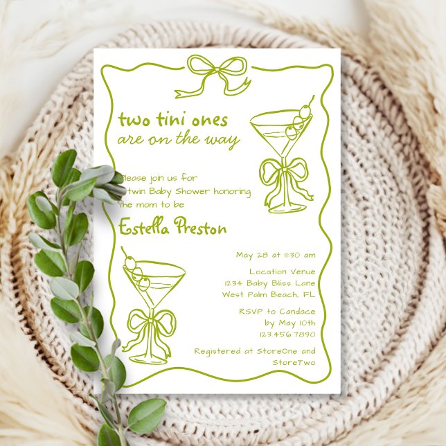 Whimsical Green Dirty Martinis Twin Baby Shower Invitation (Creator Uploaded)