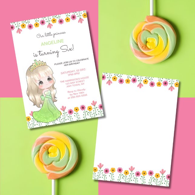 Whimsical Green Dress Princess Floral Birthday  Invitation (Creator Uploaded)