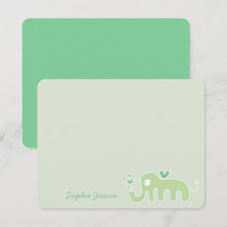 Whimsical Green Elephant Love Boy Girl Baby Shower Thank You Card
