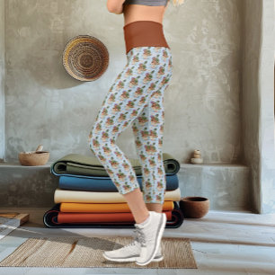 Whimsical Green Fantasy Dragon Mushroom Flowers Capri Leggings