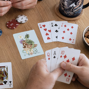 Whimsical Green Fantasy Dragon Mushroom Flowers Playing Cards
