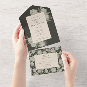 Whimsical Green Floral Watercolor Wedding All In One Invitation