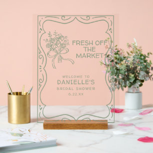 Whimsical Green Fresh Off The Market Bridal Shower Acrylic Sign