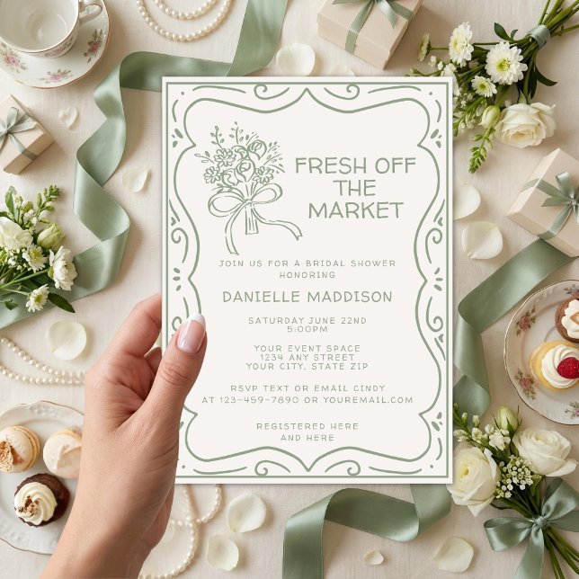 Whimsical Green Fresh Off The Market Bridal Shower Invitation (Creator Uploaded)