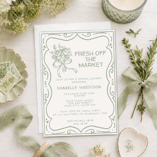 Whimsical Green Fresh Off The Market Bridal Shower Invitation