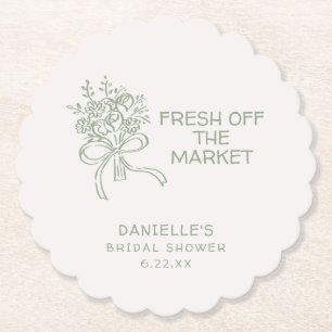 Whimsical Green Fresh Off The Market Bridal Shower Paper Coaster
