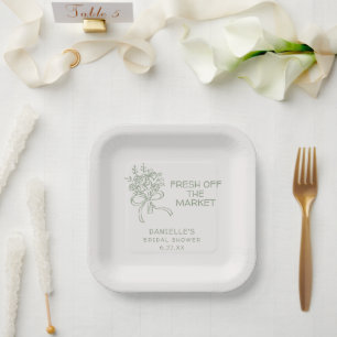 Whimsical Green Fresh Off The Market Bridal Shower Paper Plate