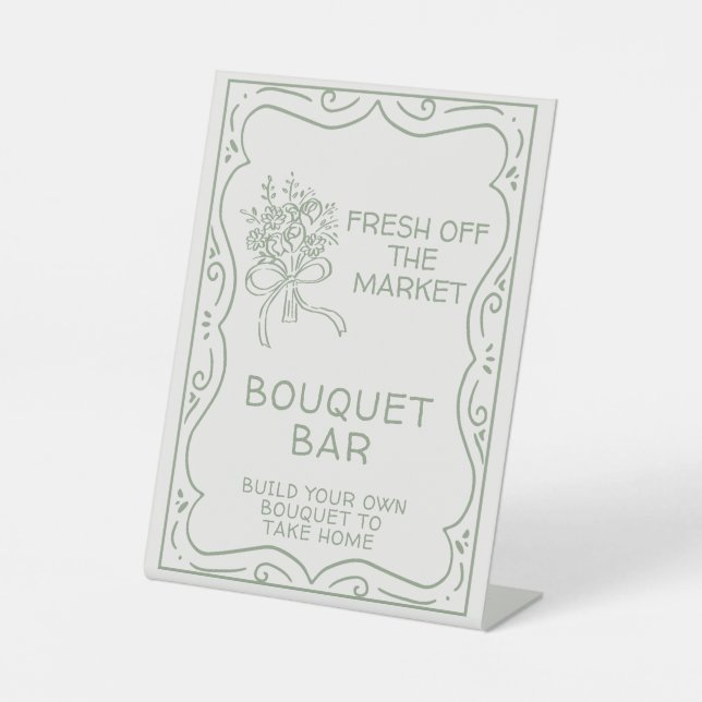 Whimsical Green Fresh Off The Market Bridal Shower Pedestal Sign (Front)
